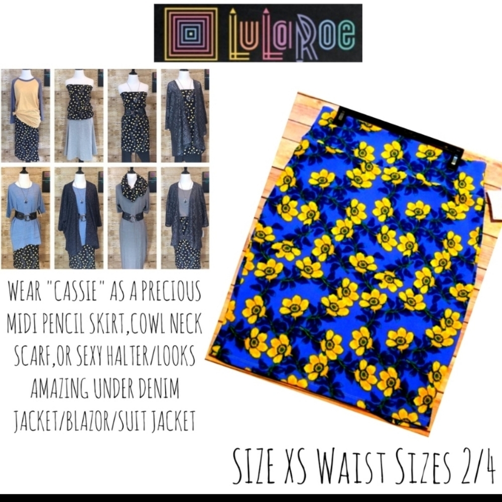 Lularoe Skirt Size XS Floral Cassie Pencil Stretch - Picture 6 of 11
